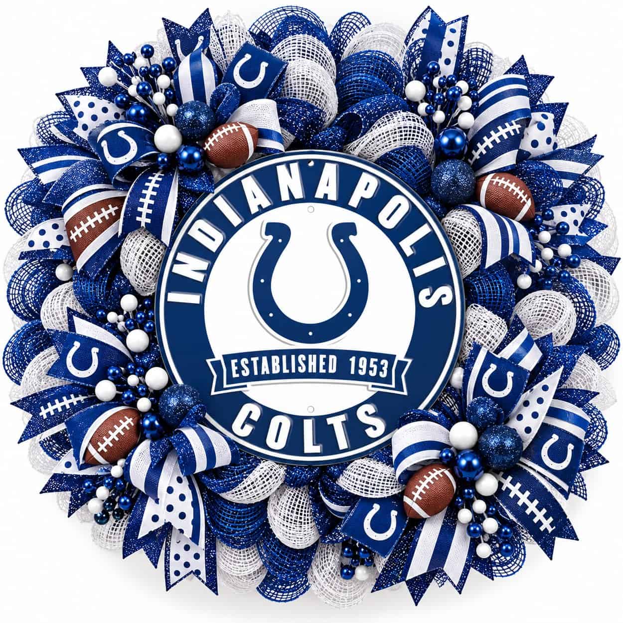 Indianapolis Colts Round Metal Sign on a deco mesh wreath