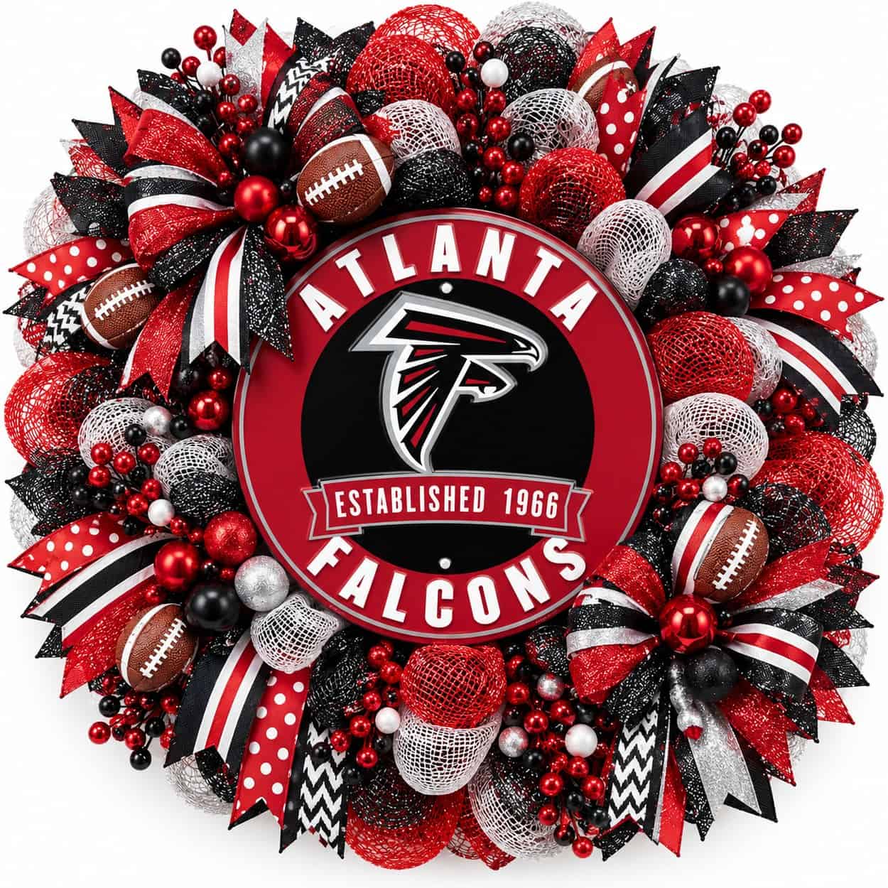 Atlanta Falcons Round Metal Sign on a deco mesh wreath