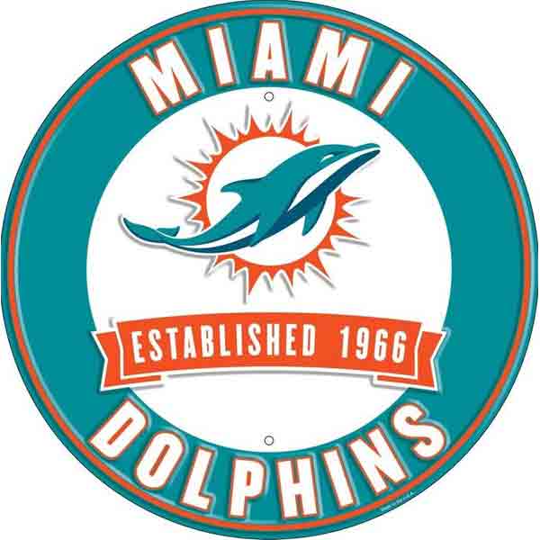 12” Miami Dolphins Round Sign, Miami Dolphins Sign