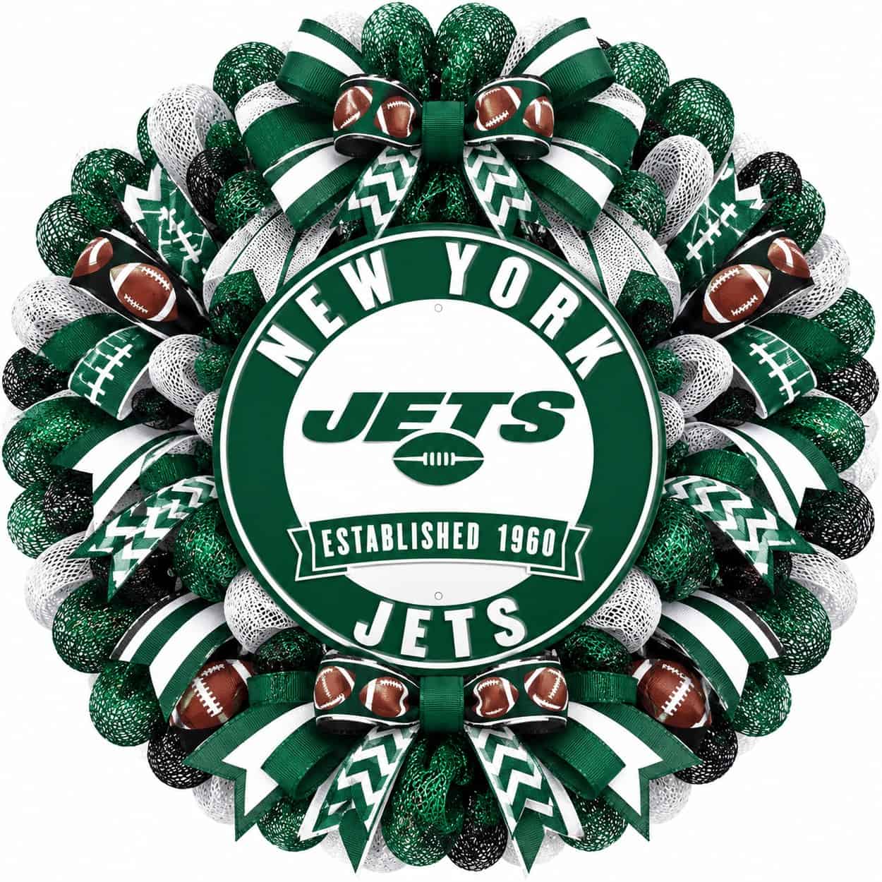 New York Jets Round Metal Sign on a deco mesh wreath