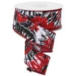 1.5" Red Black Tie Dye Ribbon - 10
  yards