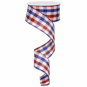 1.5”x10yds Red Blue Check Ribbon