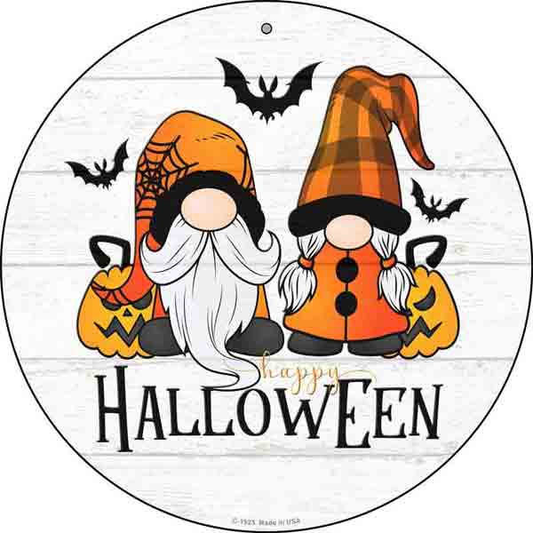 8” Happy Halloween Gnome Round Sign