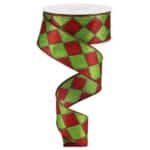 1.5”x10yds Red Green Harlequin Ribbon