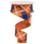 1.5”x10yds Orange Blue Plaid Ribbon