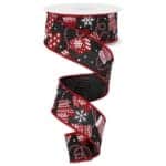 Black Red Christmas Mittens Ribbon