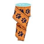 2.5" Orange Navy Paw Print Ribbon Large - 10 yards