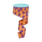 1.5" Orange Purple Paw Print Ribbon
- 10 yards
