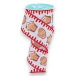2.5" Gingerbread White Cookies Ribbon - 10 yards