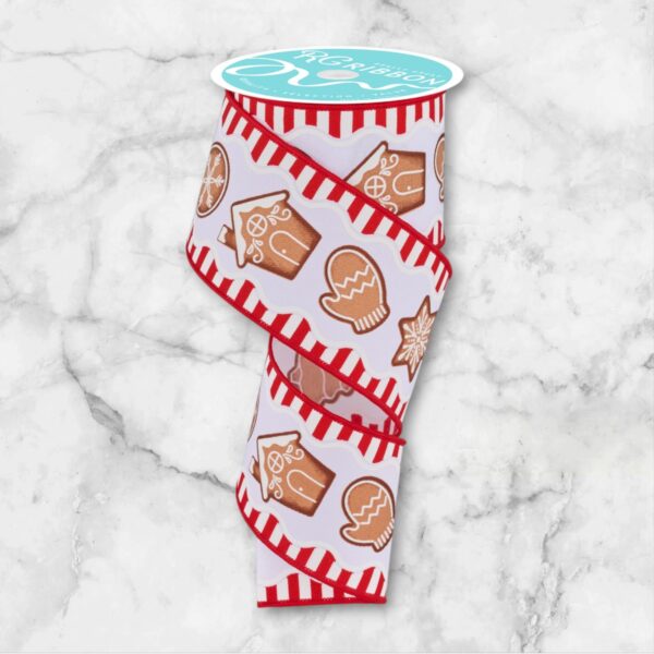2.5" Gingerbread White Cookies Ribbon - 10 yards