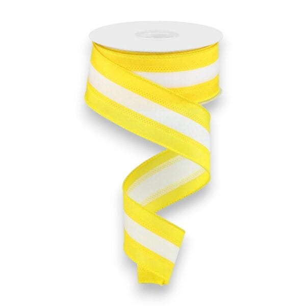 1.5" Yellow and White Stripe Ribbon - 10 yards