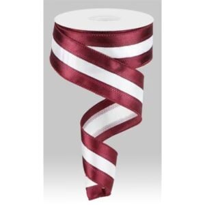 1.5" Maroon White Stripe Ribbon - 10
  yards