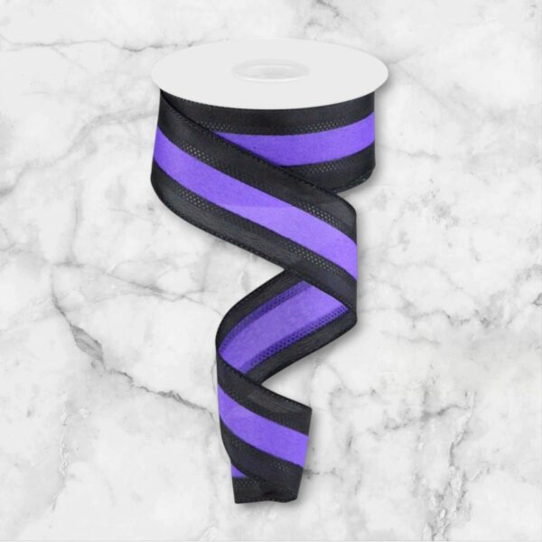 1.5" Purple Black Stripe Ribbon - 10 yards
