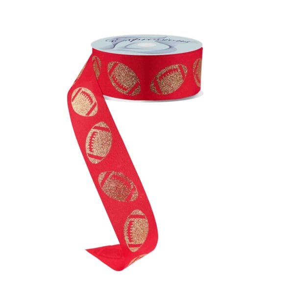 1.5 Red Gold Football Ribbon RJ407736