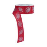 1.5 Red Silver Football Ribbon RJ4077E2