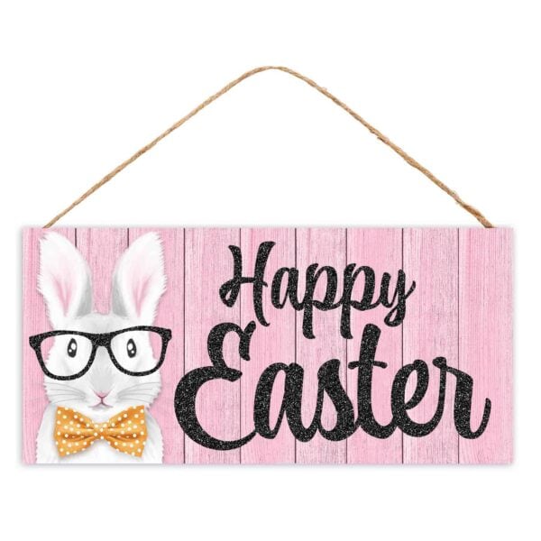 Pink Happy Easter Bunny Sign