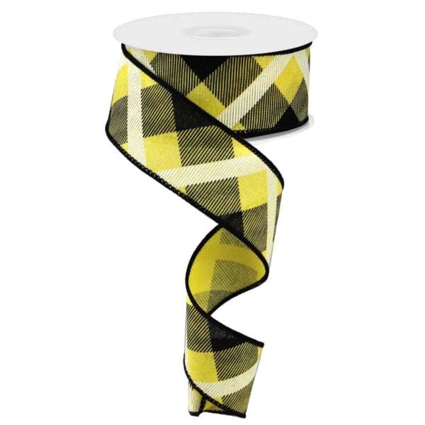 Yellow Black White Diagonal Check Ribbon