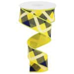 1.5" Yellow Navy Diagonal Check Ribbon