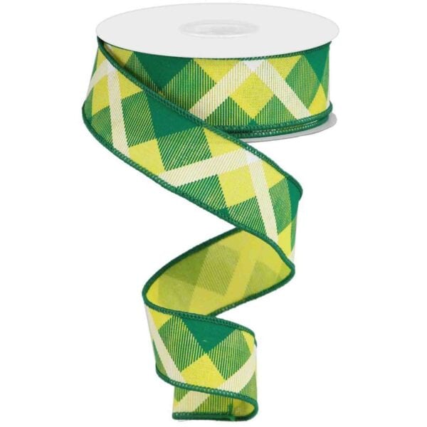 Green Yellow Diagonal Check Ribbon
