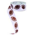 1.5" White Brown Football Ribbon