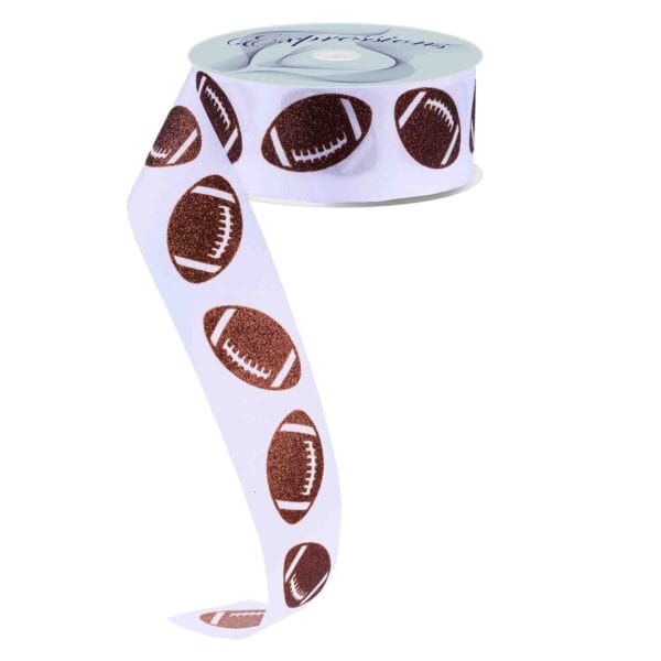 1.5" White Brown Football Ribbon -
  100 feet