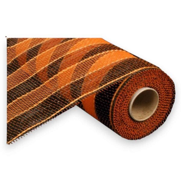 Orange Black Stripe Deco Mesh