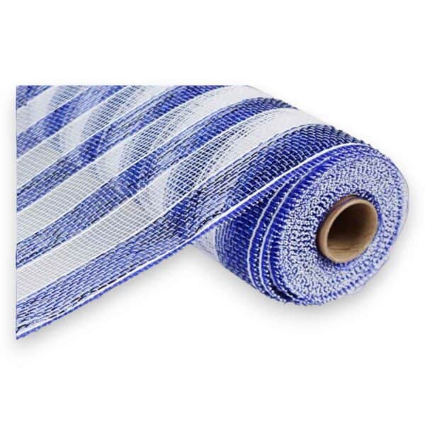 10" Blue White Stripe Deco Mesh