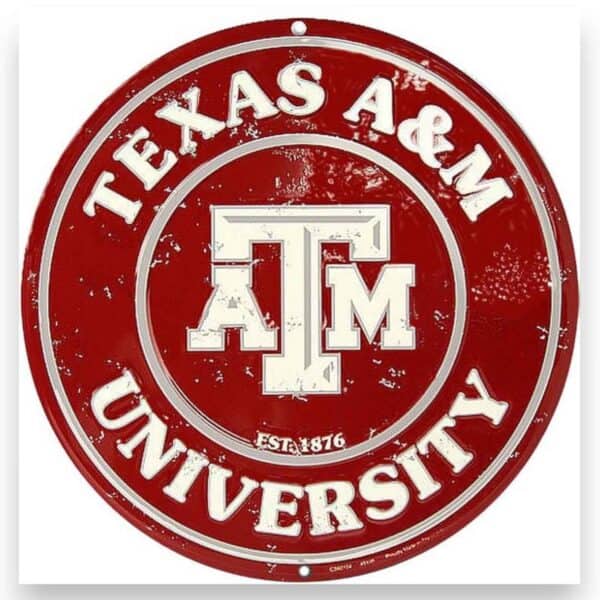Texas AM Round Metal Sign