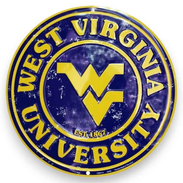 WVU Round Metal Sign