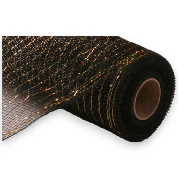 10" Black Gold Metallic Deco Mesh