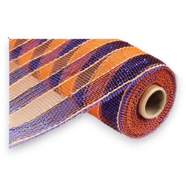 10" Blue Orange Metallic Deco Mesh