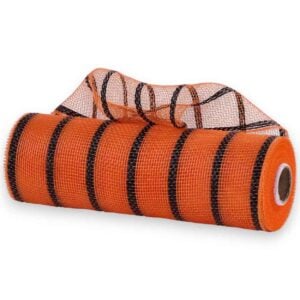 10" Orange Black Stripe Deco Mesh