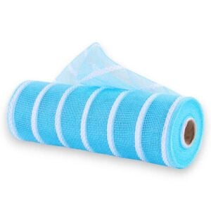 10" Turquoise and White Deco Mesh