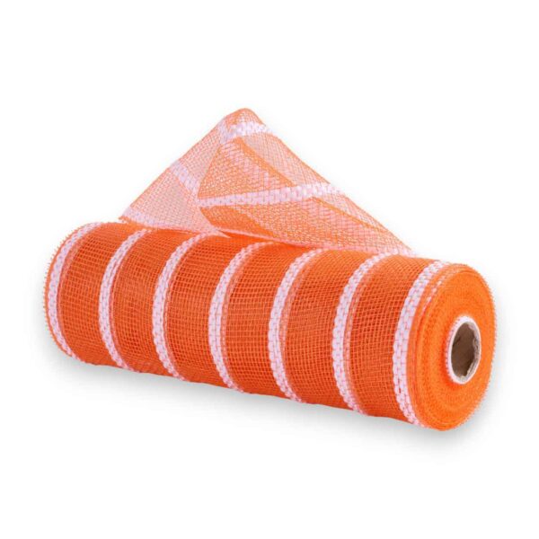 10" Orange White Deco Mesh