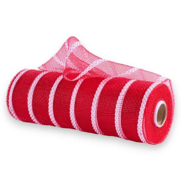 10" Red and White Deco Mesh