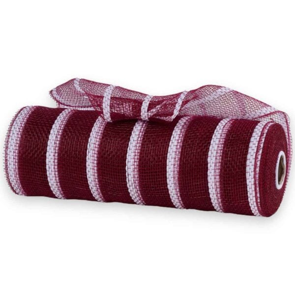 10" Burgundy White Deco Mesh