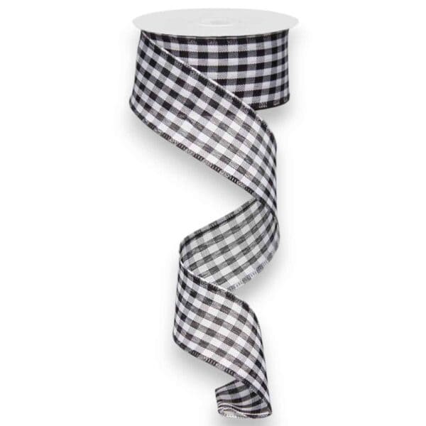 1.5" Black White Gingham Ribbon - 10 yards