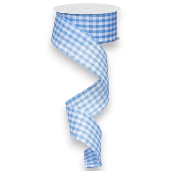 1.5" Light Blue Gingham Ribbon - 10
  yards