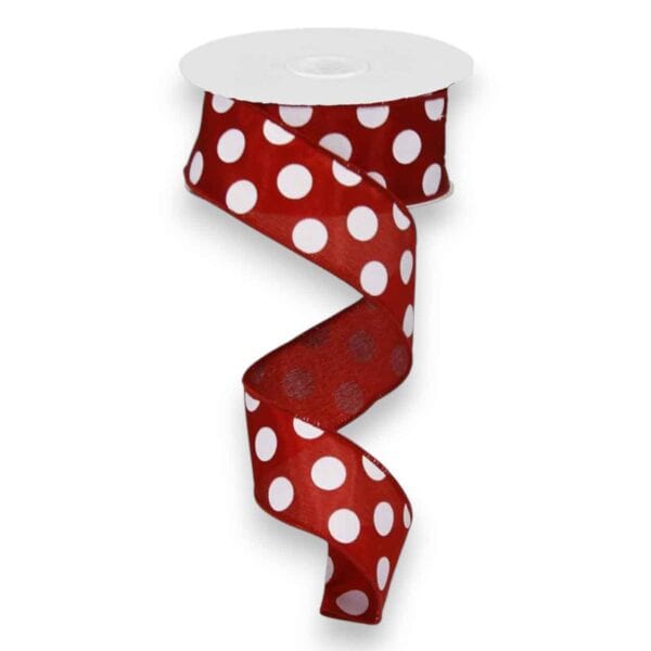 1.5" Crimson and White Polka Dot
  Ribbon - 10 yards