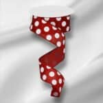 1.5" Crimson and White Polka Dot
  Ribbon - 10 yards