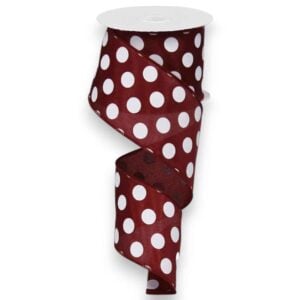 2.5" Burgundy and White Polka Dot
  Ribbon - 10 yards