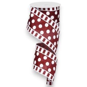 2.5" Burgundy White Polka Dot Stripe
  Ribbon - 10 yards