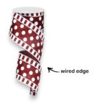 2.5" Burgundy White Polka Dot Stripe
  Ribbon - 10 yards