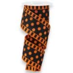 2.5" Orange Black Polka Dot Stripe
  Ribbon - 10 yards