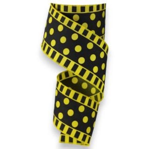 2.5" Yellow Black Polka Dot Stripe
Ribbon - 10 yards