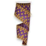 2.5" Yellow Purple Polka Dot Stripe
  Ribbon - 10 yards