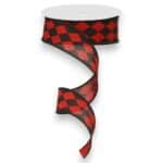 1.5" Black Red Harlequin Ribbon - 10
yards