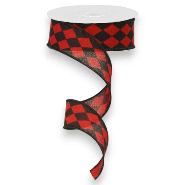 1.5" Black Red Harlequin Ribbon - 10
  yards
