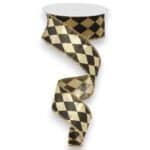 1.5" Gold Black Harlequin Ribbon -
10 yards