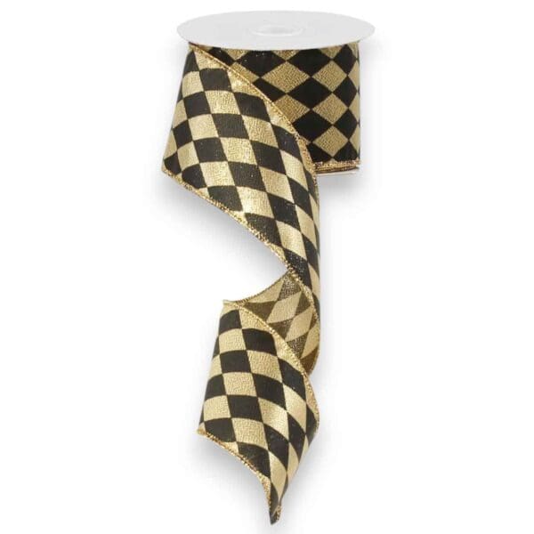2.5" Gold and Black Harlequin Ribbon
  - 10 yards